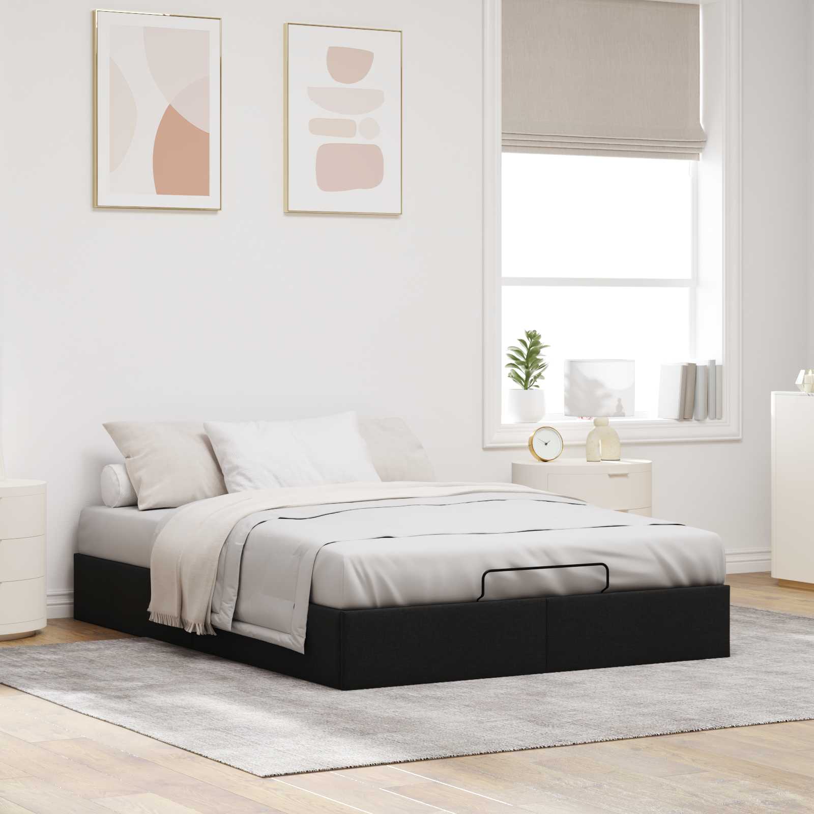Ottoman Bedframe Zwart 153 x 203 cm Stof – afbeelding 4