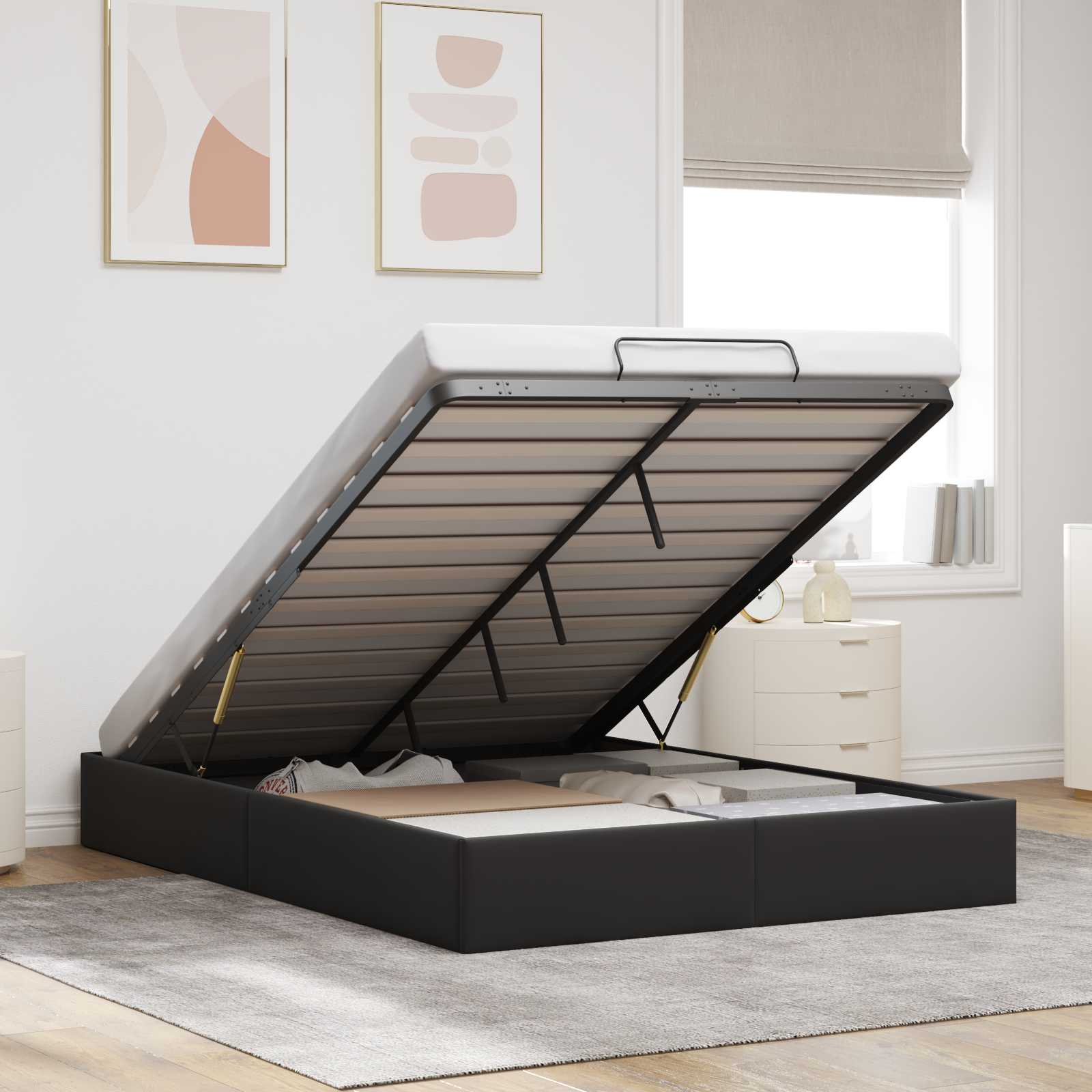 Ottoman Bedframe Zwart 153 x 203 cm Fluweel – afbeelding 1