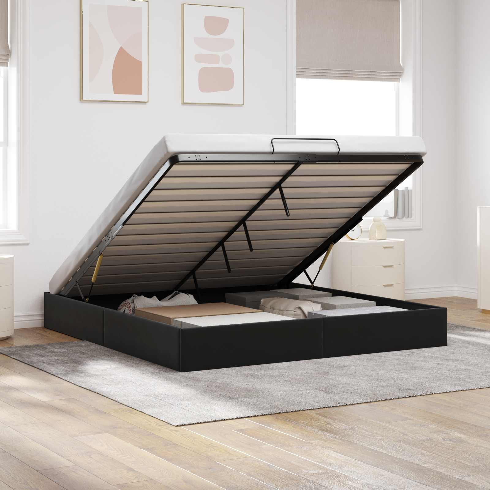Ottoman Bedframe Zwart King size Fluweel – afbeelding 1