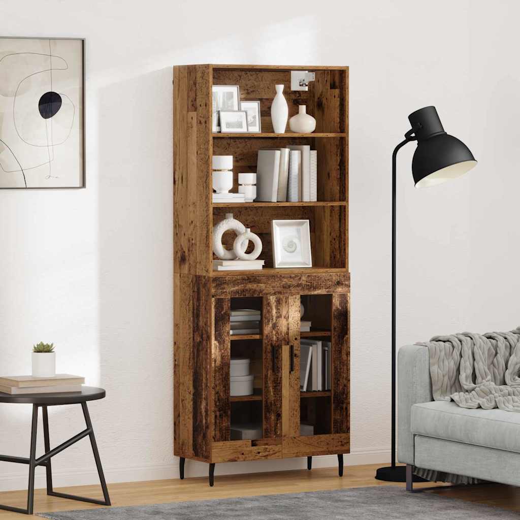 Hoge kast Oud Hout 69,5 x 34 x 180 cm Geengineerd Hout en Glas