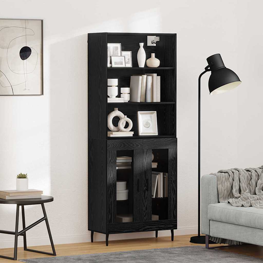 Hoge kast Zwart Eiken 69,5 x 34 x 180 cm – afbeelding 1