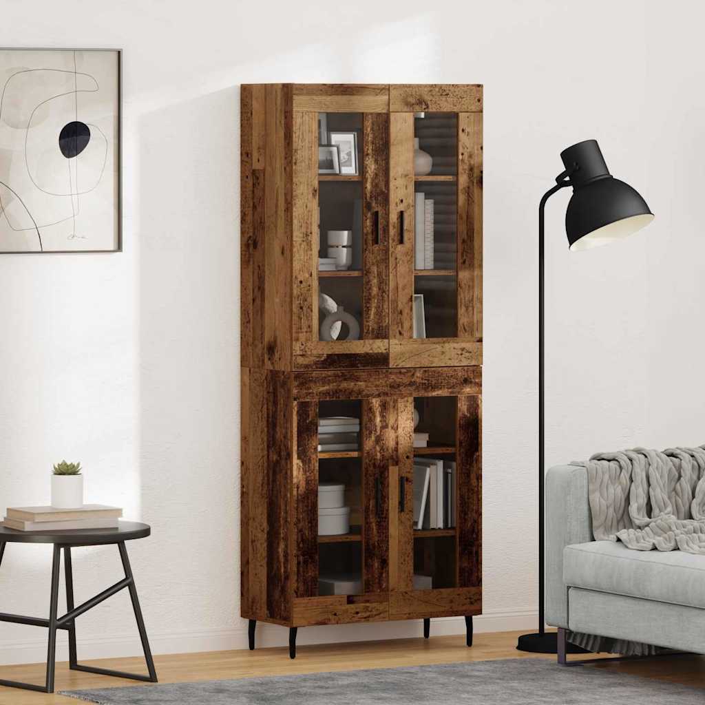 Hoge kast 2 pcs Oudhout Geengineerd Hout en Glas – afbeelding 1