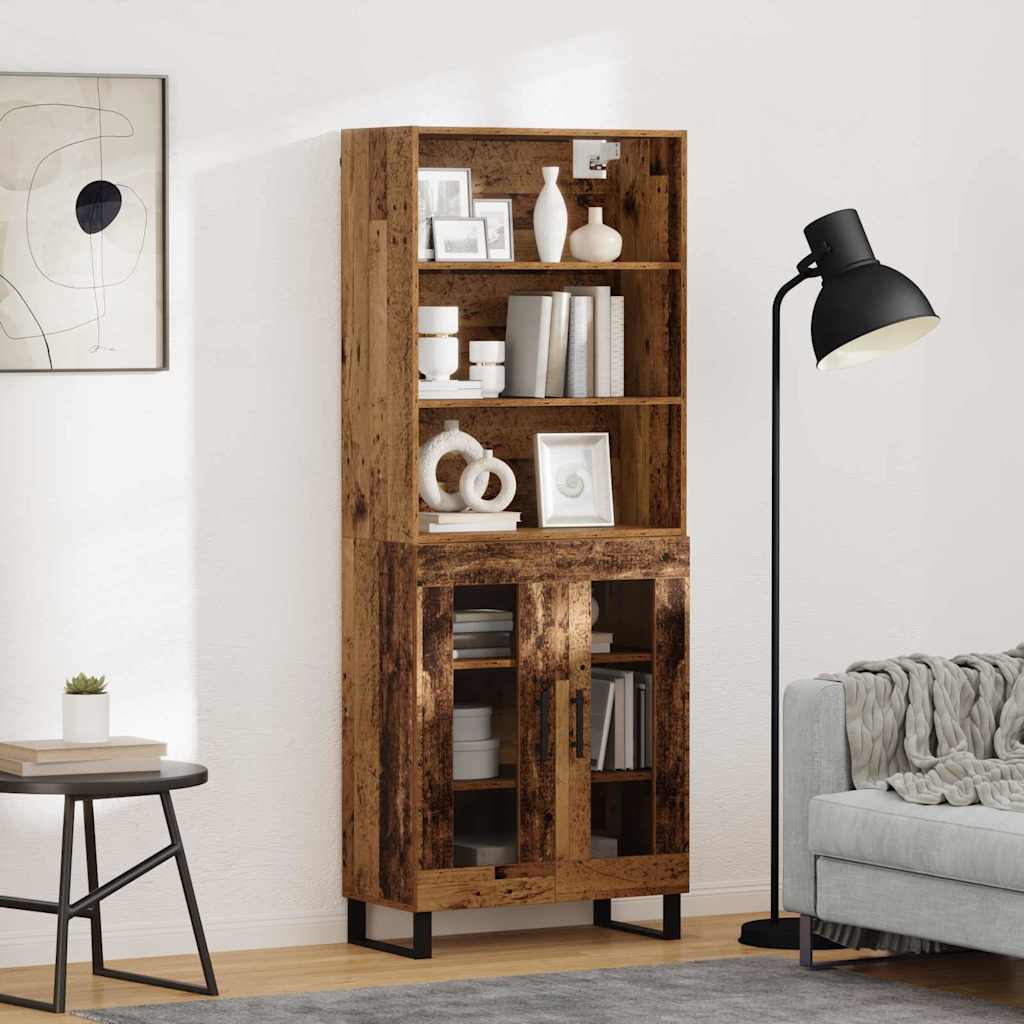 Hoge kast 2 pcs Oudhout Bewerkt hout – afbeelding 1