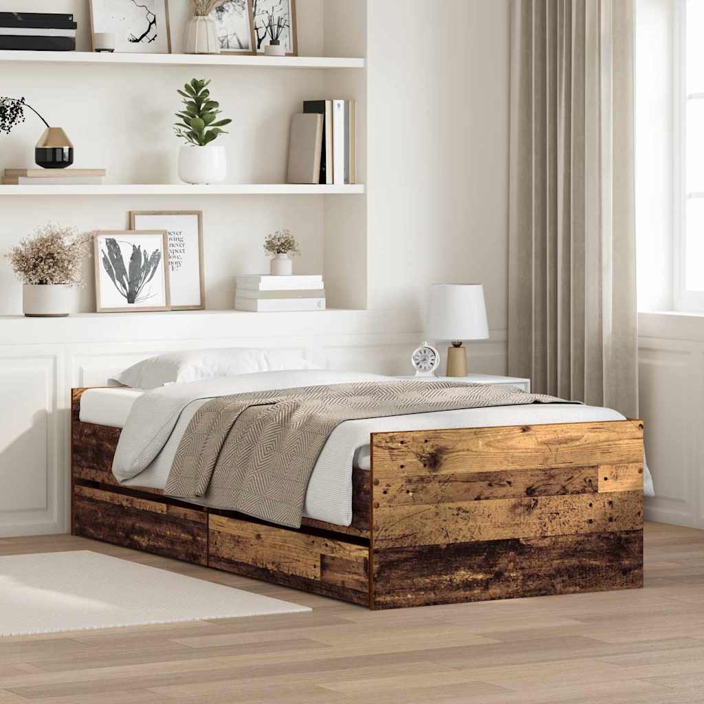Bedframe met lade Oud Hout 90 x 190 cm Massief grenenhout