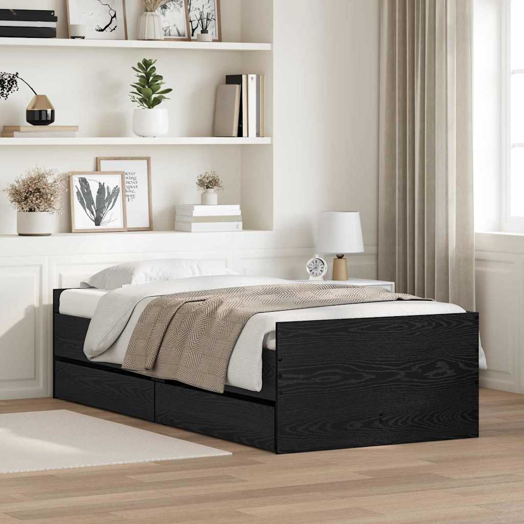 Bedframe met lade Zwart Eiken 90 x 190 cm Massief grenenhout
