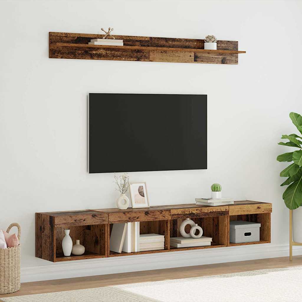 TV Wandkast Set met LED 5 pcs Oudhout Bewerkt hout