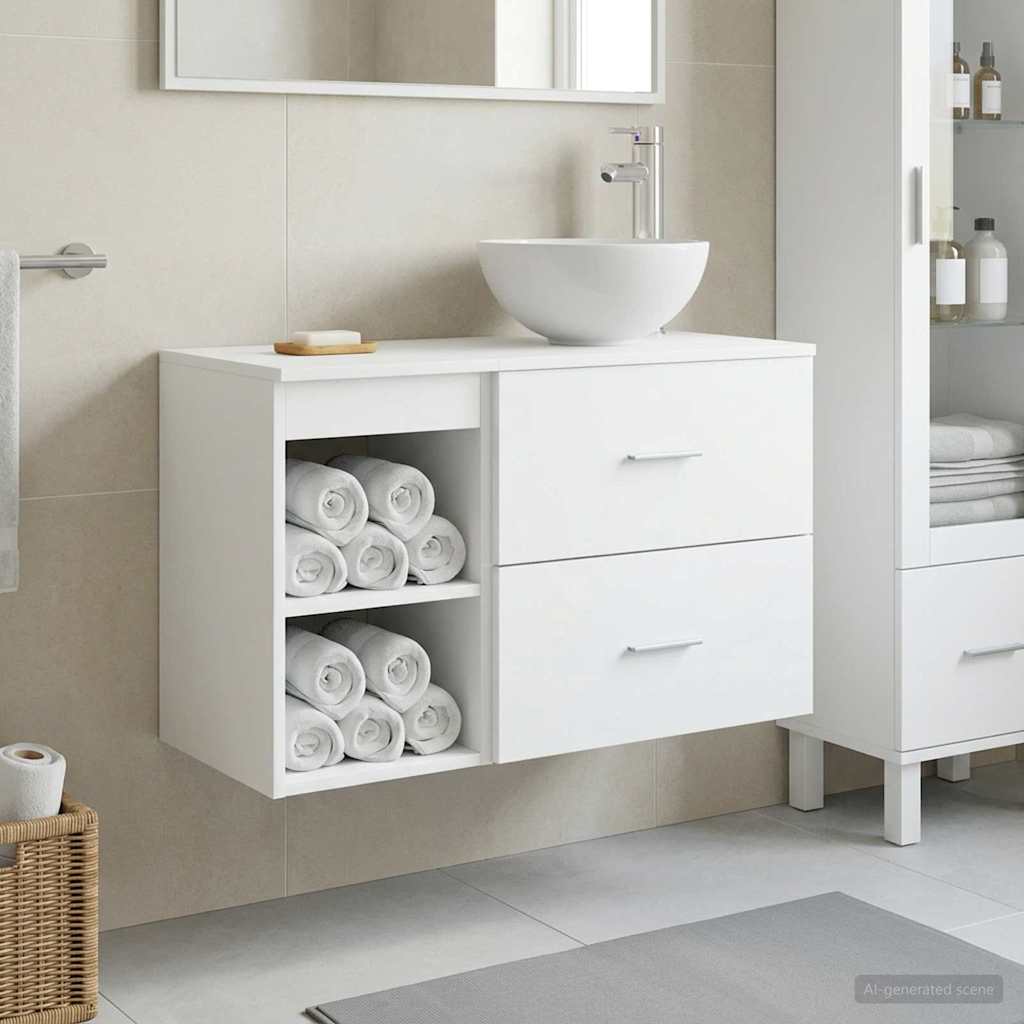 Badkamermeubelset 2 pcs Wit Bewerkt hout