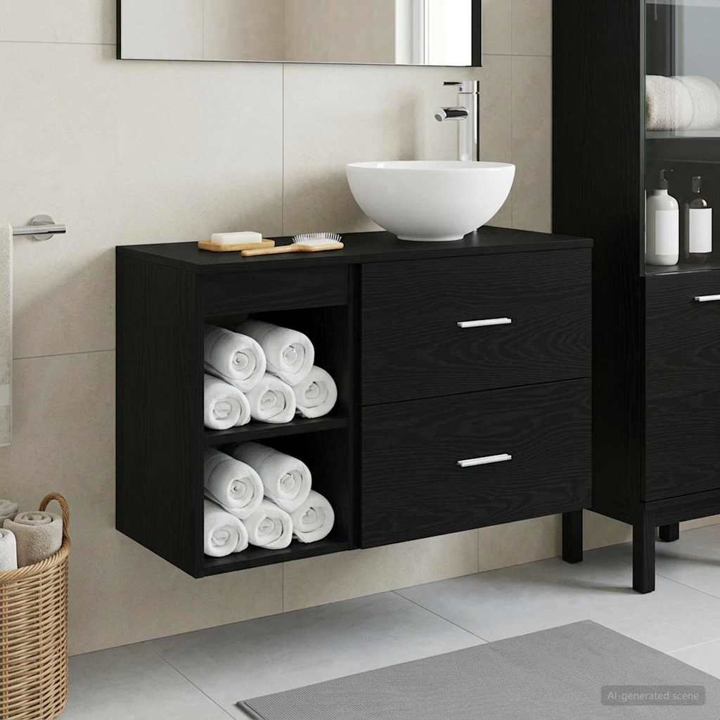 Badkamermeubelset 2 pcs Zwart eiken Bewerkt hout