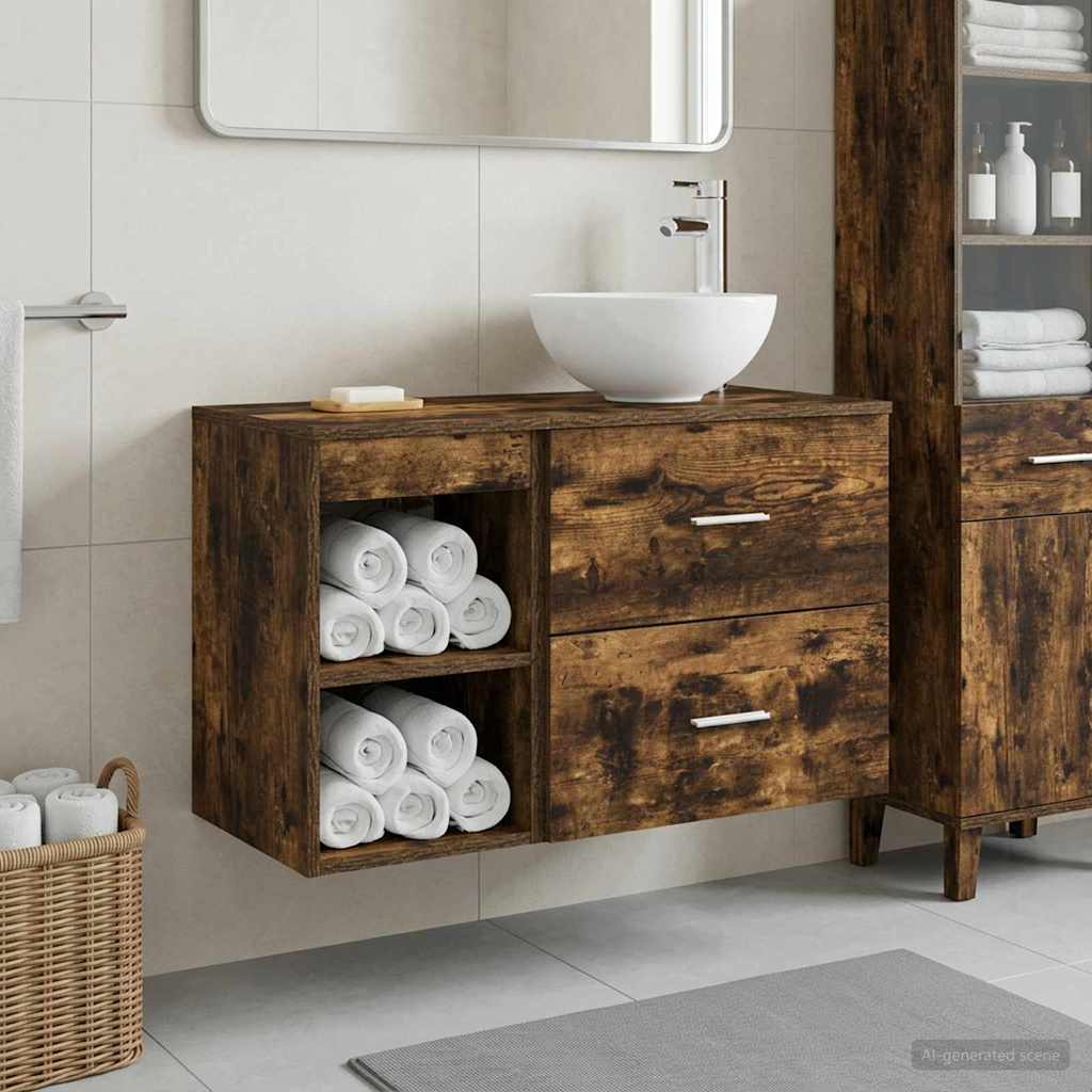 Badkamermeubelset 2 pcs Gerookt eiken Bewerkt hout