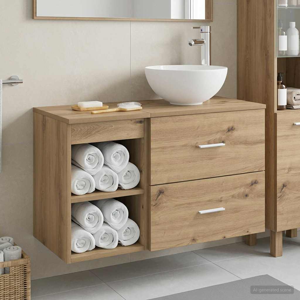 Badkamermeubelset 2 st Artisanaal eiken Bewerkt hout