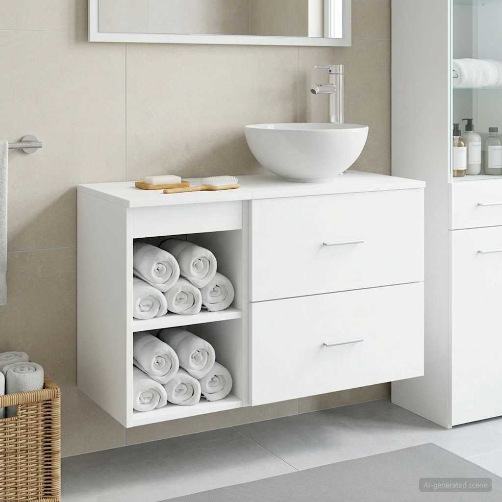 Badkamermeubelset 2 pcs Wit Bewerkt hout