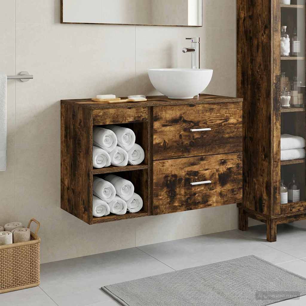 Badkamermeubelset 2 pcs Gerookt eiken Bewerkt hout