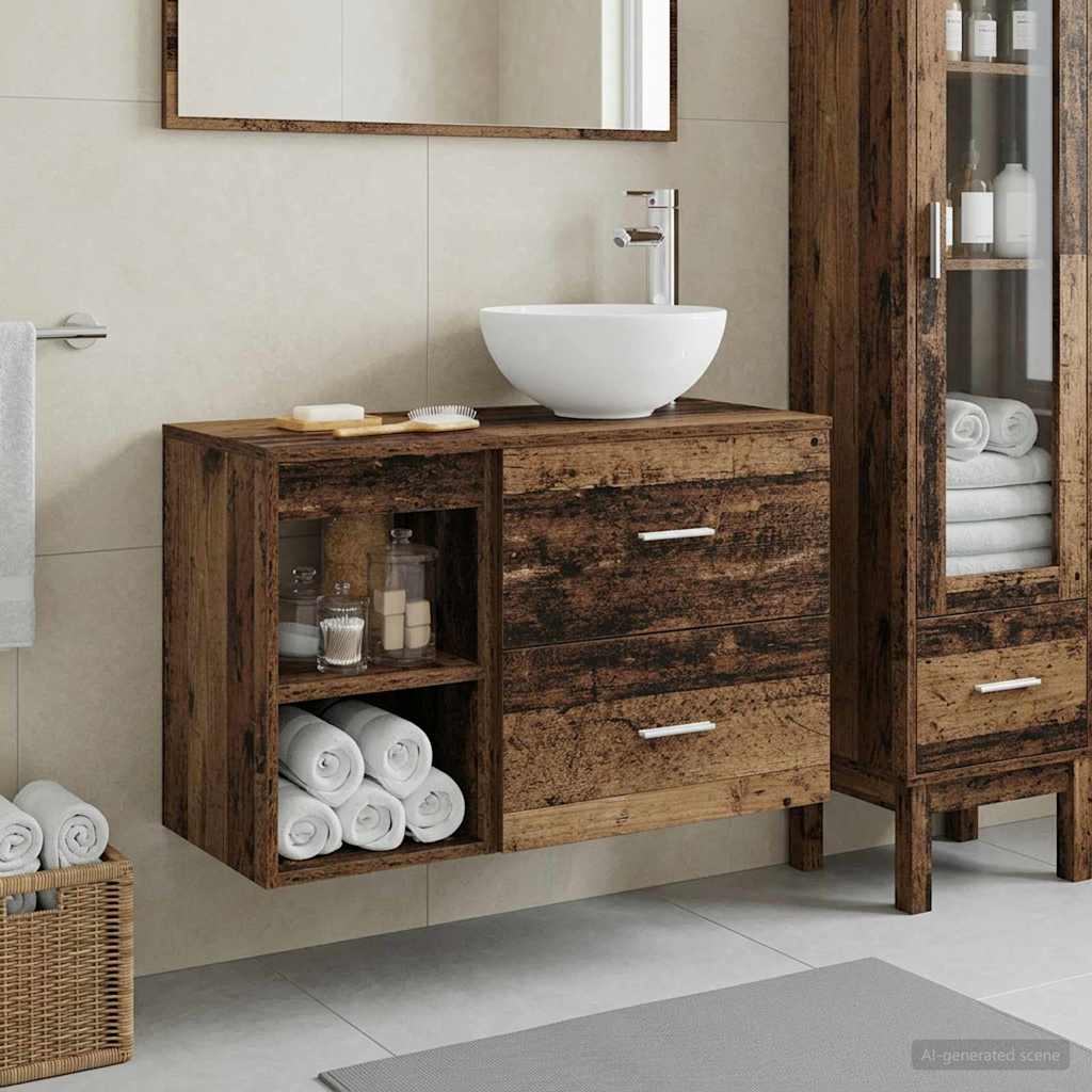 Badkamermeubelset 2 pcs Oud hout Bewerkt hout