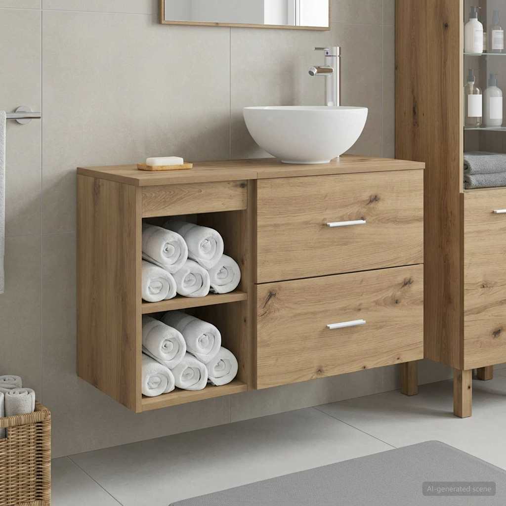 Badkamermeubelset 2 st Artisanaal eiken Bewerkt hout
