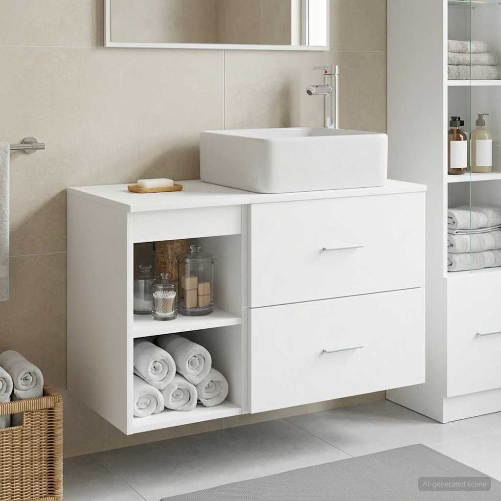 Badkamermeubelset 2 pcs Wit Bewerkt hout – afbeelding 1
