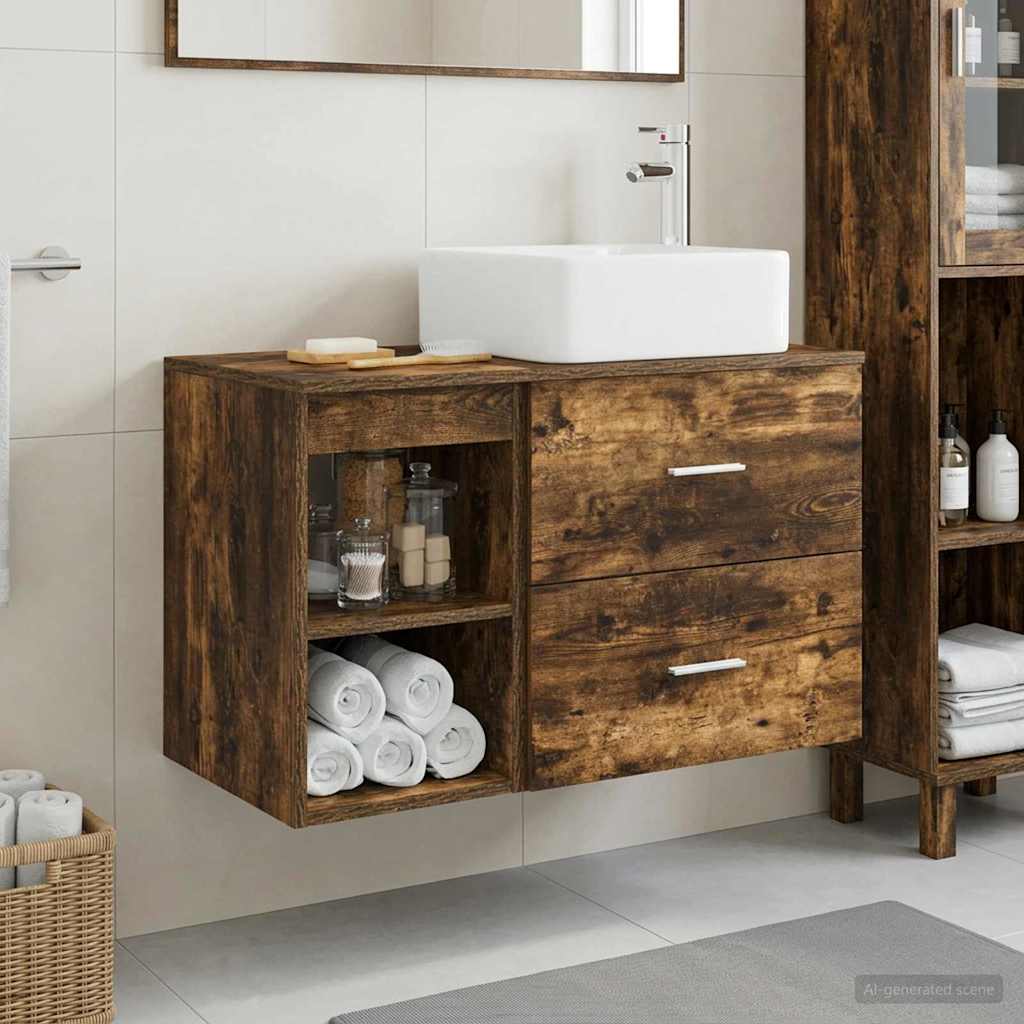 Badkamermeubelset 2 pcs Gerookt eiken Bewerkt hout