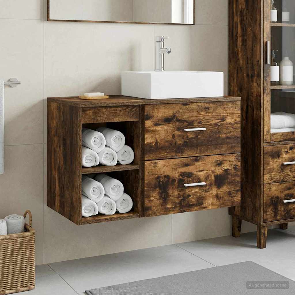 Badkamermeubelset 2 pcs Gerookt eiken Bewerkt hout