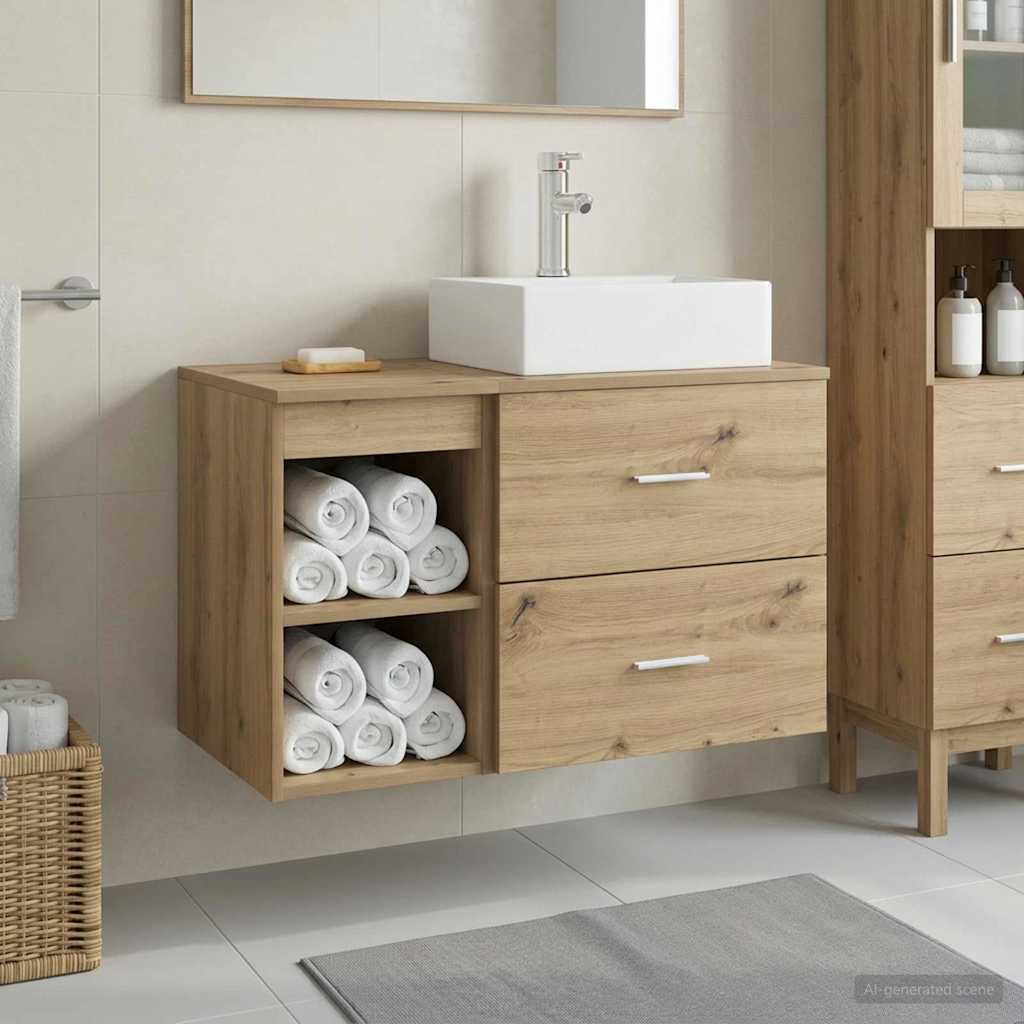 Badkamermeubelset 2 st Artisanaal eiken Bewerkt hout