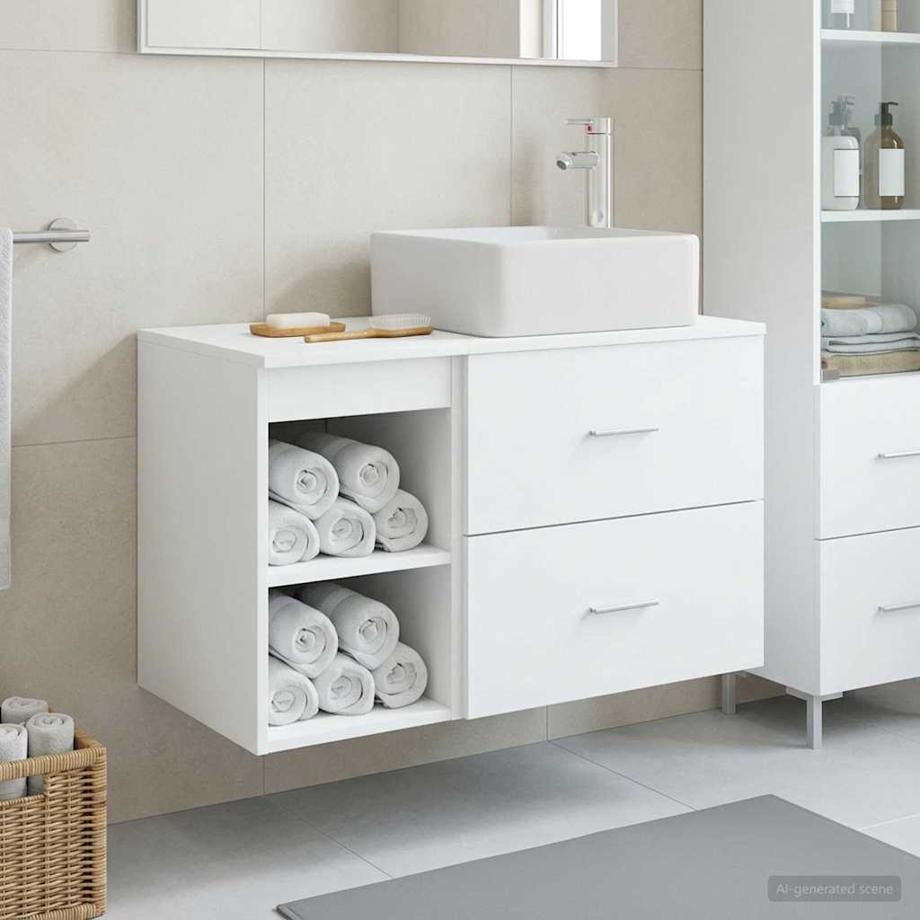 Badkamermeubelset 2 pcs Wit Bewerkt hout
