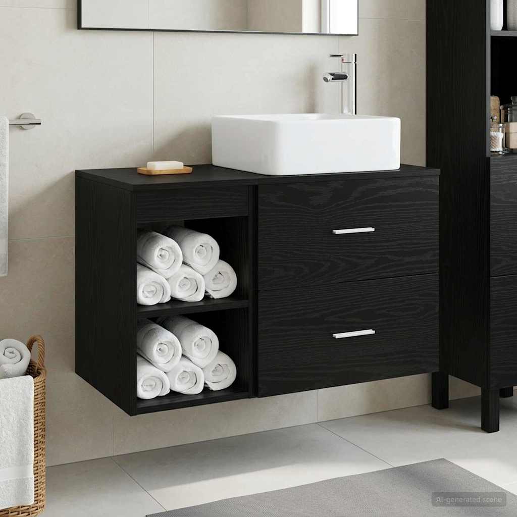Badkamermeubelset 2 pcs Zwart eiken Bewerkt hout