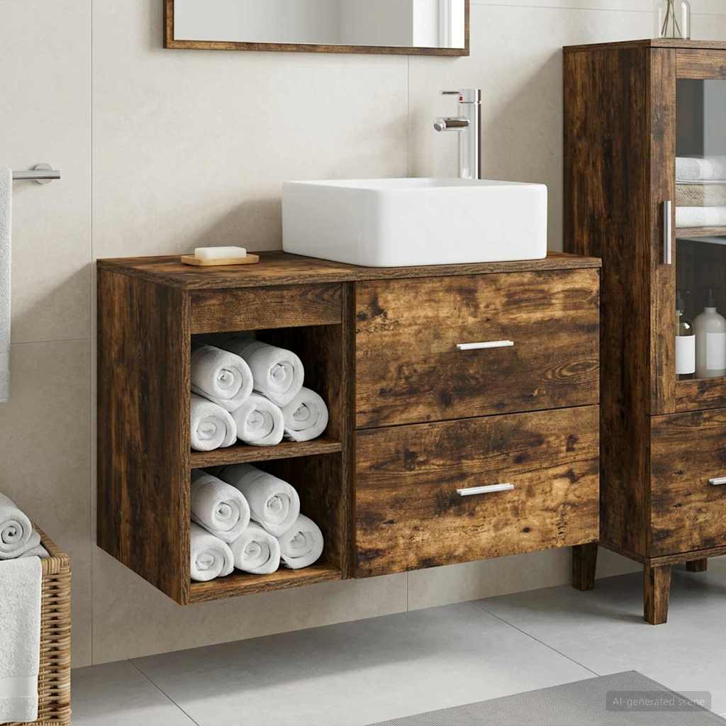 Badkamermeubelset 2 pcs Gerookt eiken Bewerkt hout