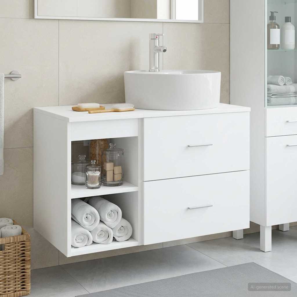 Badkamermeubelset 2 pcs Wit Bewerkt hout