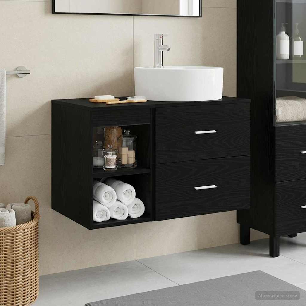 Badkamermeubelset 2 pcs Zwart eiken Bewerkt hout