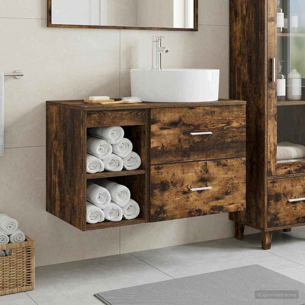 Badkamermeubelset 2 pcs Gerookt eiken Bewerkt hout