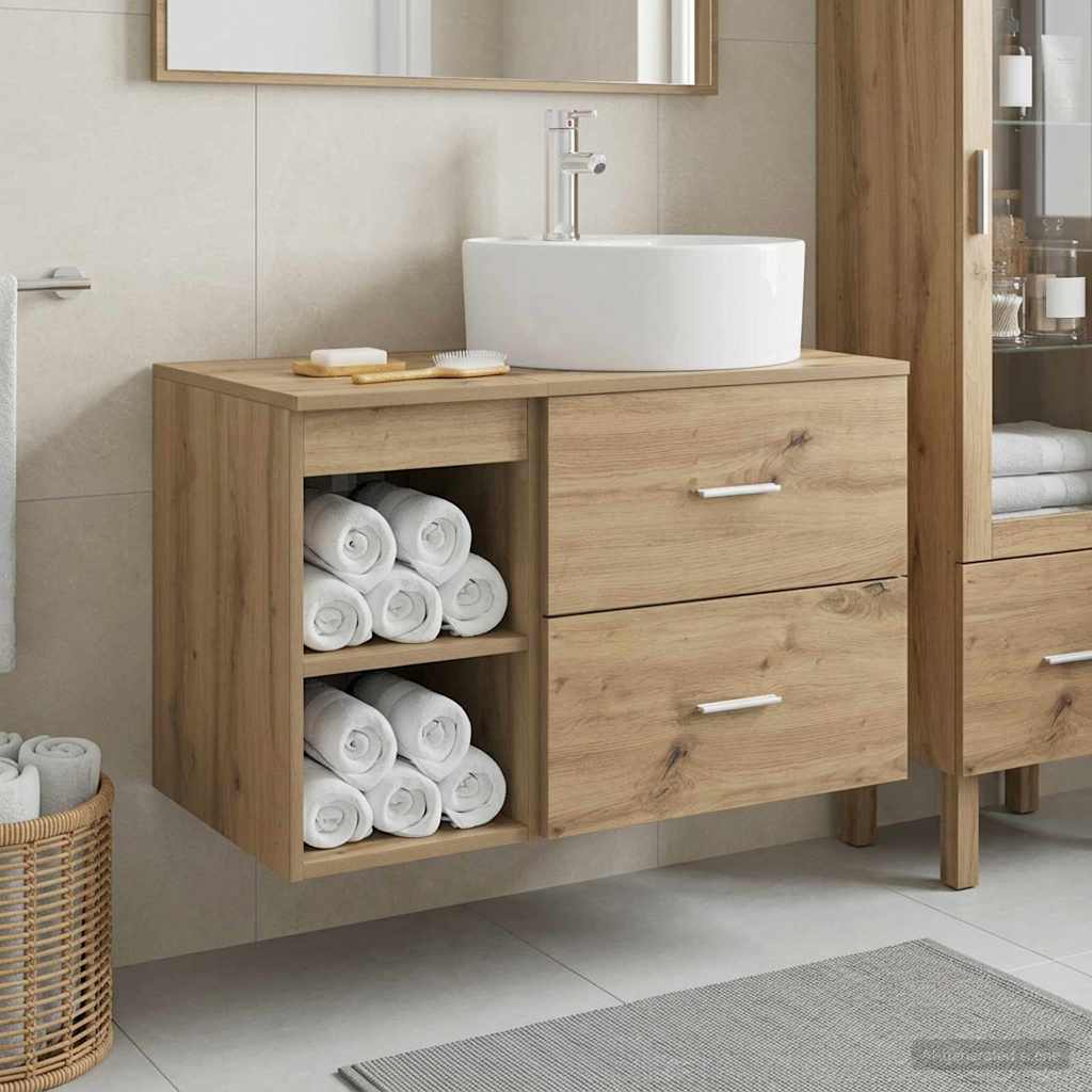 Badkamermeubelset 2 st Artisanaal eiken Bewerkt hout