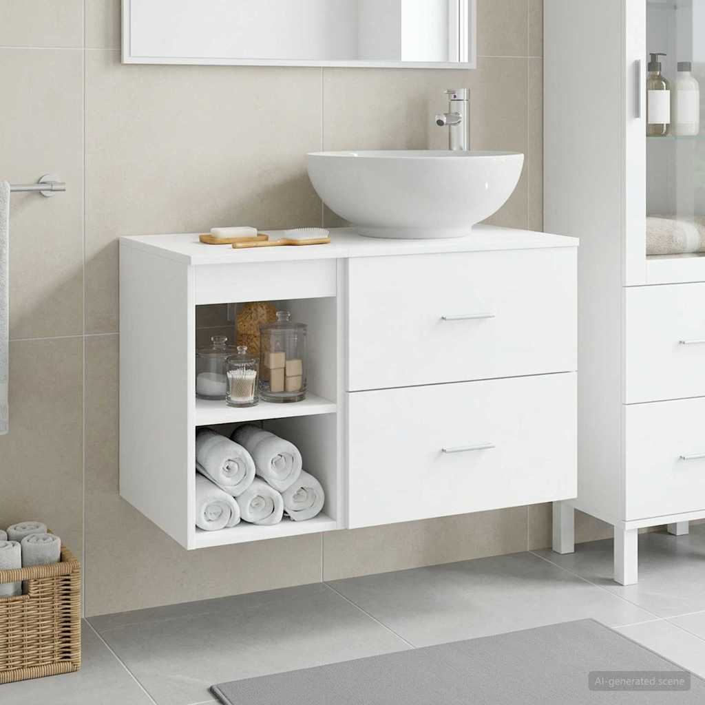 Badkamermeubelset 2 pcs Wit Bewerkt hout