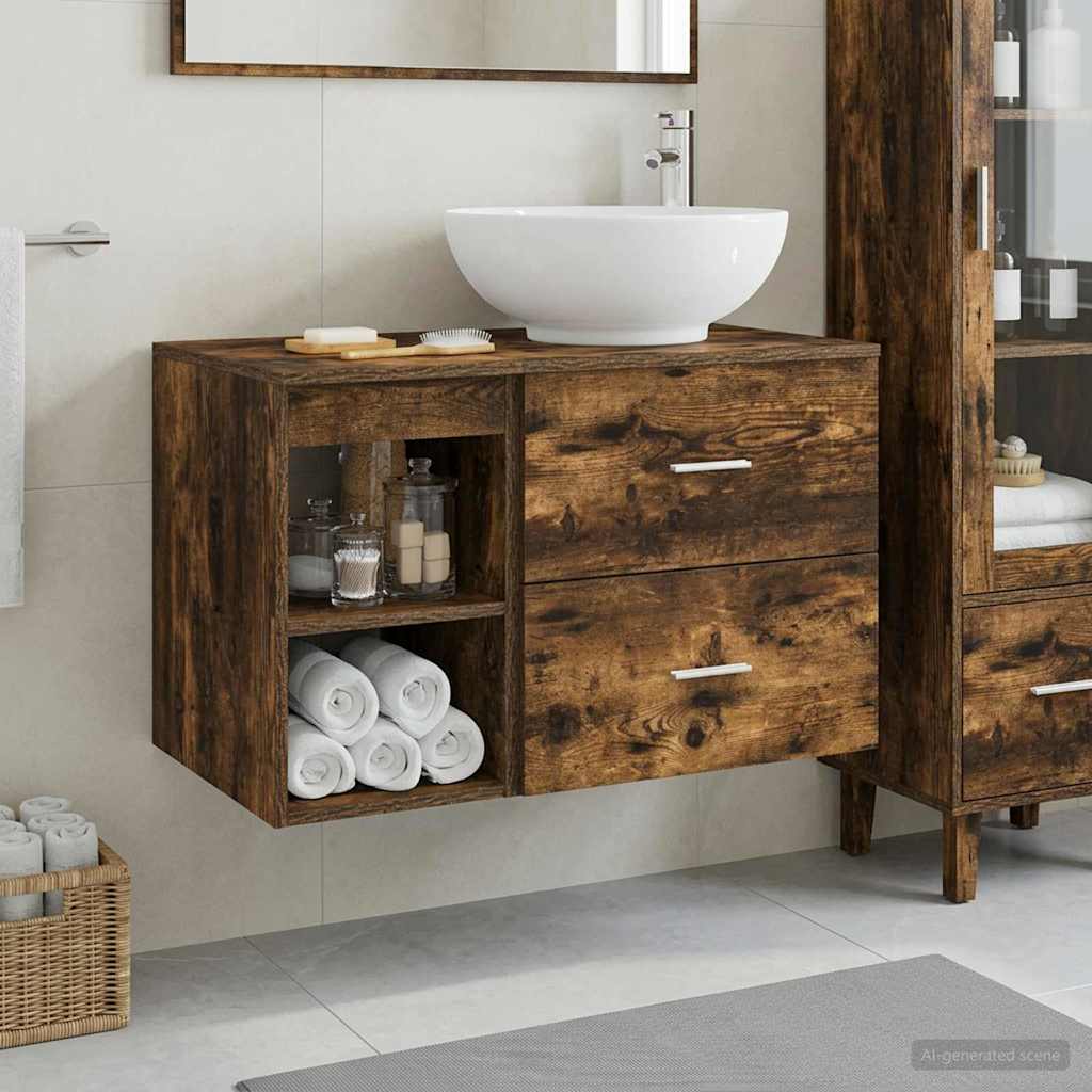 Badkamermeubelset 2 pcs Gerookt eiken Bewerkt hout