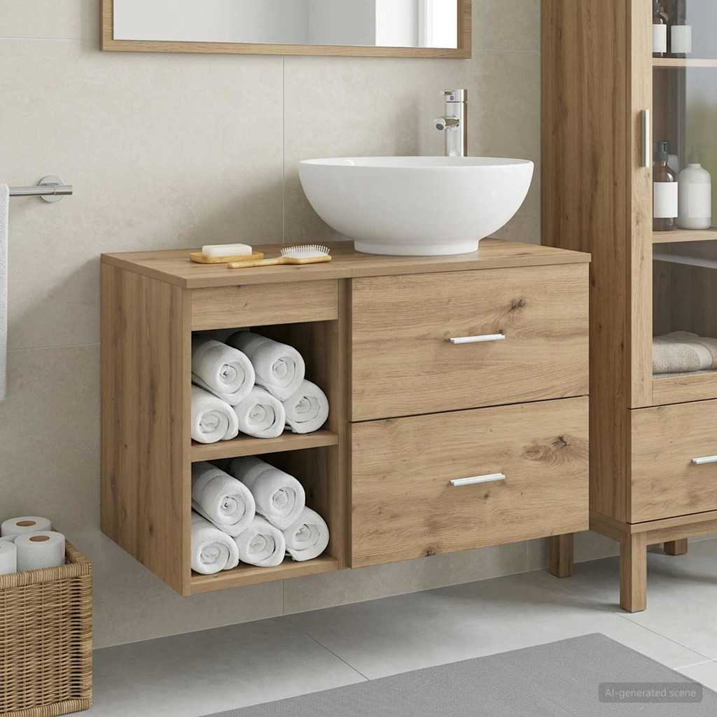 Badkamermeubelset 2 st Artisanaal eiken Bewerkt hout