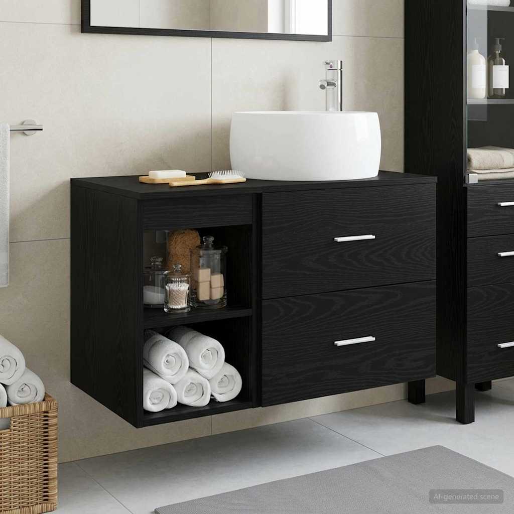Badkamermeubelset 2 pcs Zwart eiken Bewerkt hout