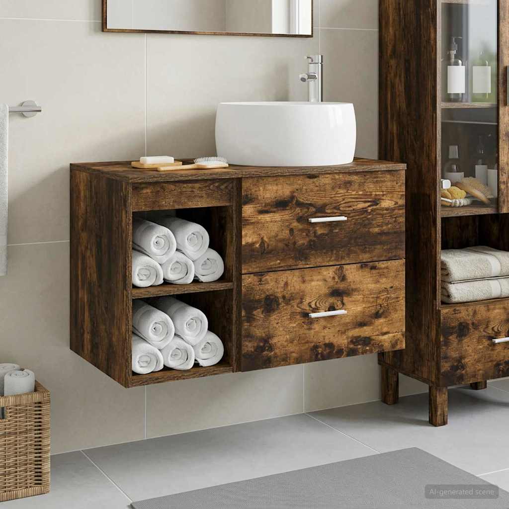 Badkamermeubelset 2 pcs Gerookt eiken Bewerkt hout