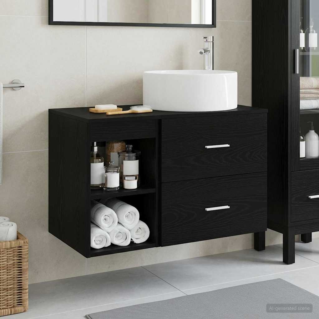Badkamermeubelset 2 pcs Zwart eiken Bewerkt hout