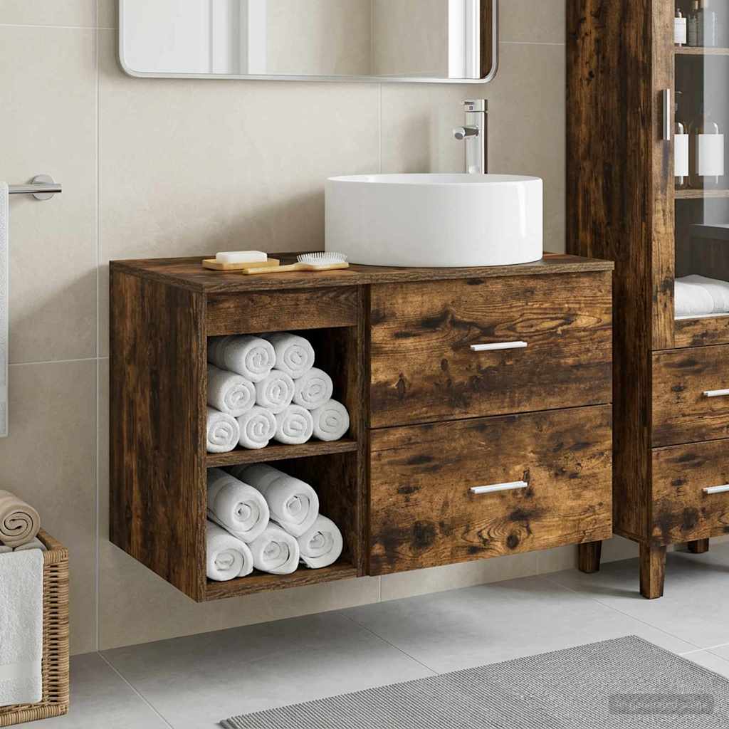 Badkamermeubelset 2 pcs Gerookt eiken Bewerkt hout