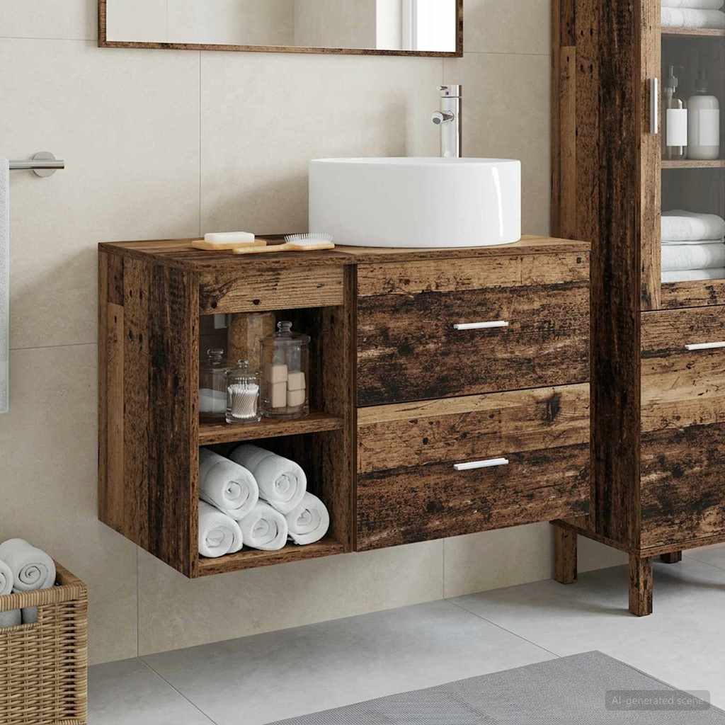 Badkamermeubelset 2 pcs Oud hout Bewerkt hout