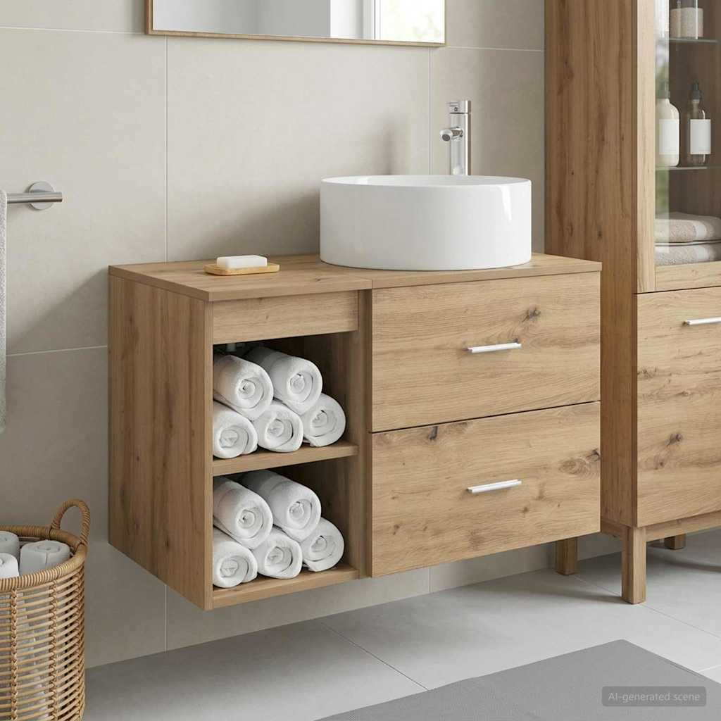 Badkamermeubelset 2 st Artisanaal eiken Bewerkt hout
