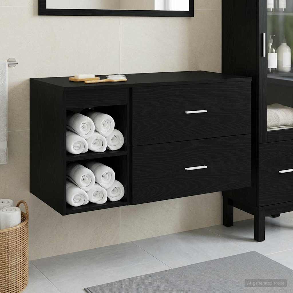 Badkamermeubelset 2 pcs Zwart eiken Bewerkt hout