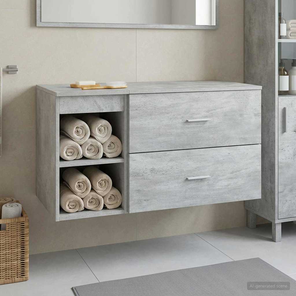 Badkamermeubelset 2 pcs Betongrijs Bewerkt hout – afbeelding 1