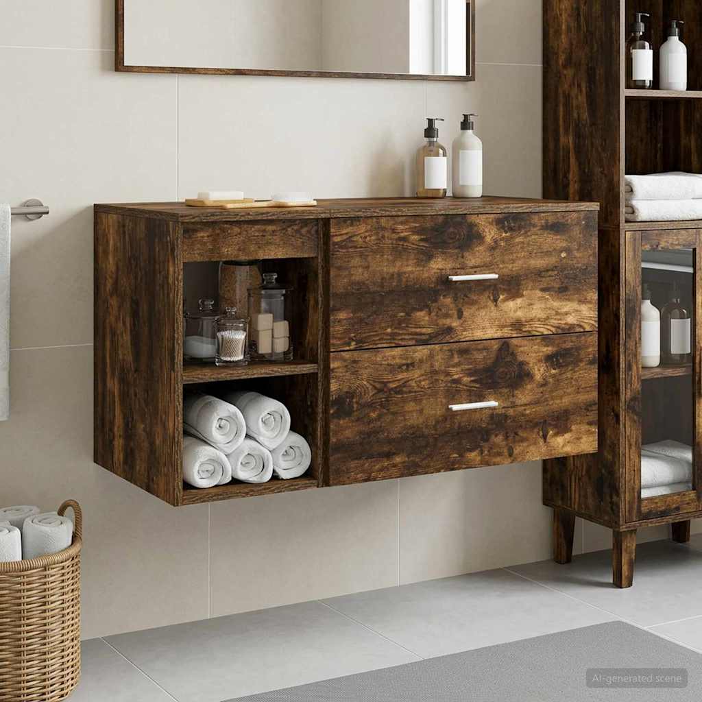 Badkamermeubelset 2 pcs Gerookt eiken Bewerkt hout