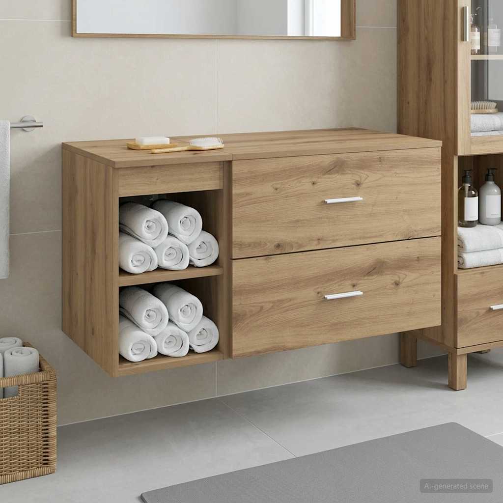 Badkamermeubelset 2 st Artisanaal eiken Bewerkt hout
