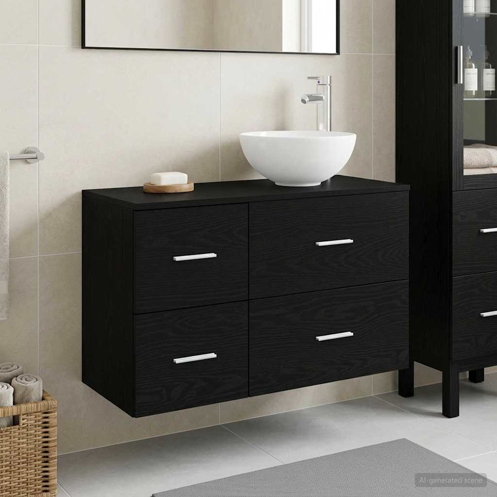 Badkamermeubelset 2 pcs Zwart eiken Bewerkt hout