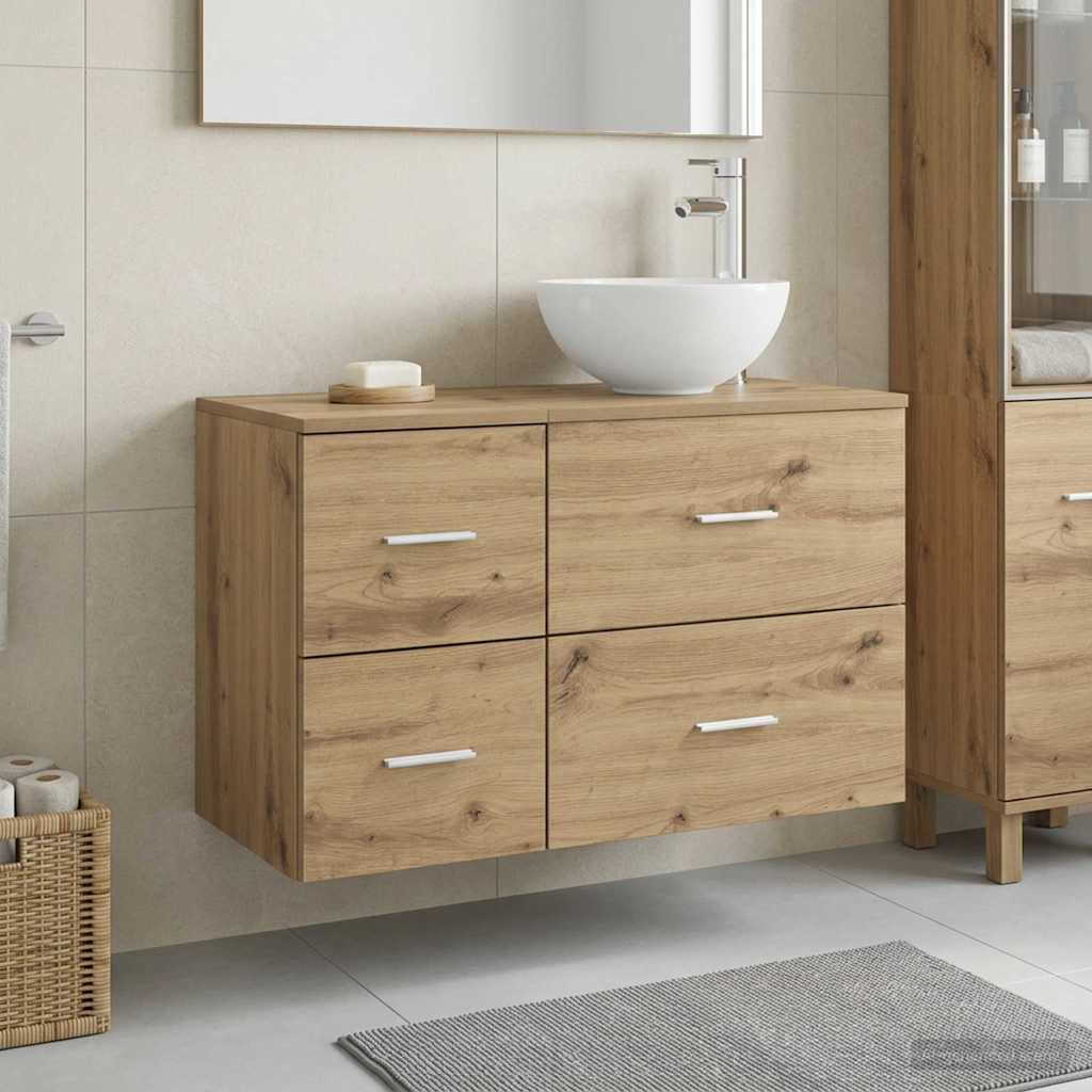 Badkamermeubelset 2 st Artisanaal eiken Bewerkt hout