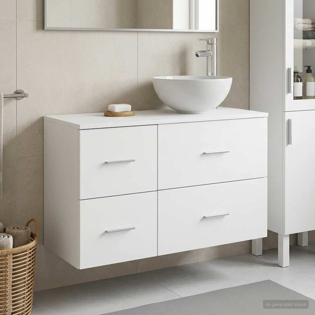 Badkamermeubelset 2 pcs Wit Bewerkt hout