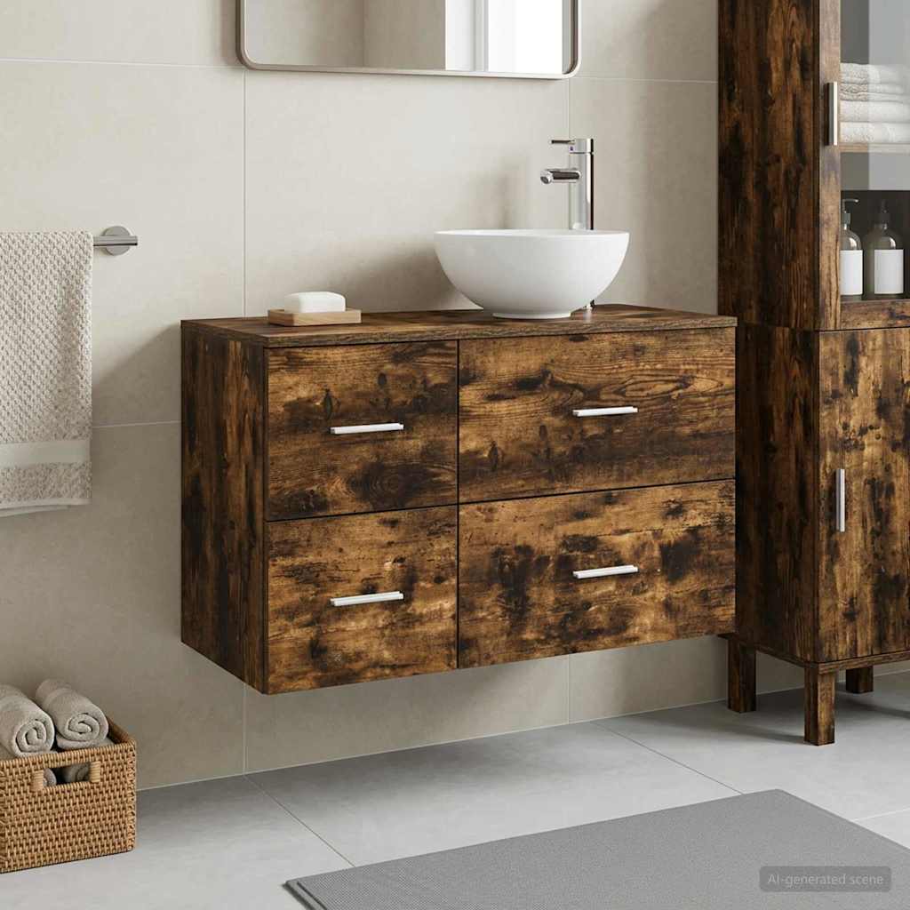 Badkamermeubelset 2 pcs Gerookt eiken Bewerkt hout