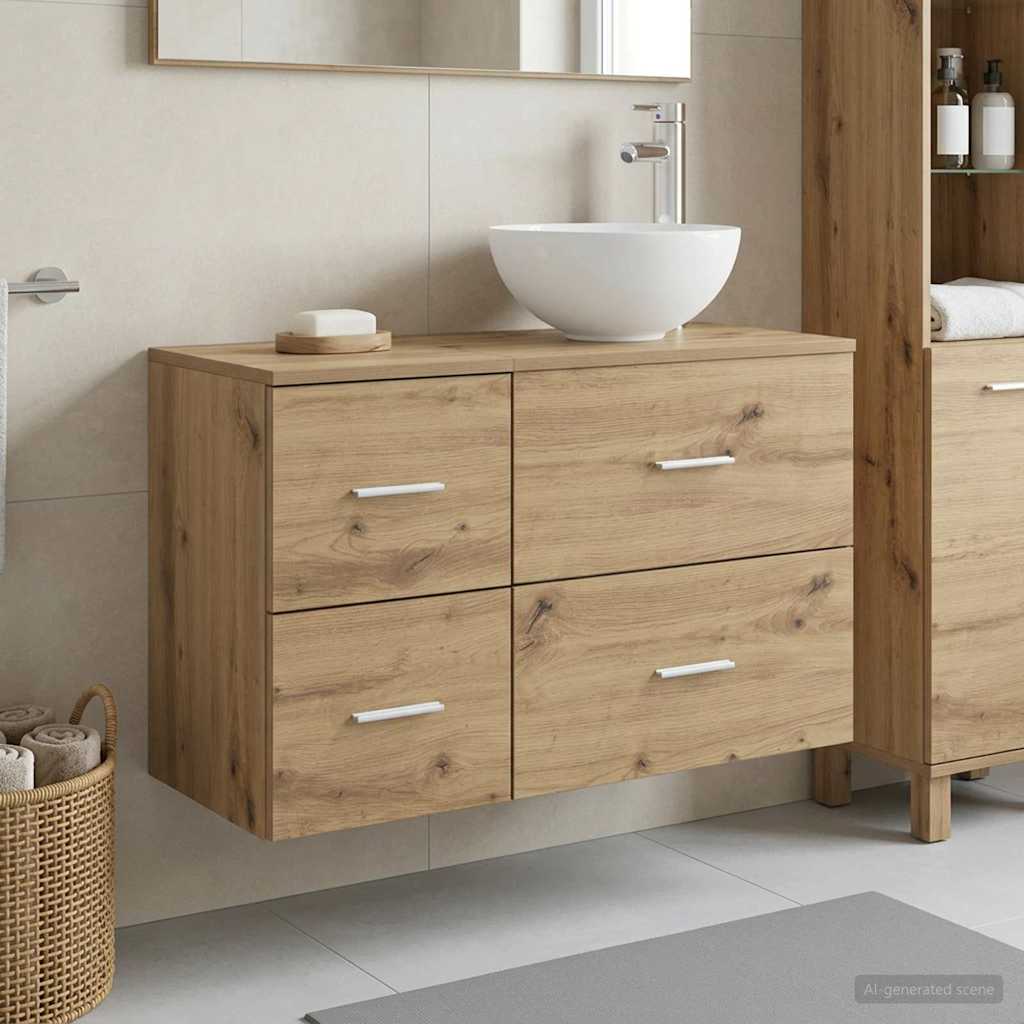 Badkamermeubelset 2 st Artisanaal eiken Bewerkt hout