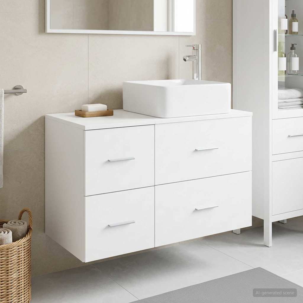 Badkamermeubelset 2 pcs Wit Bewerkt hout