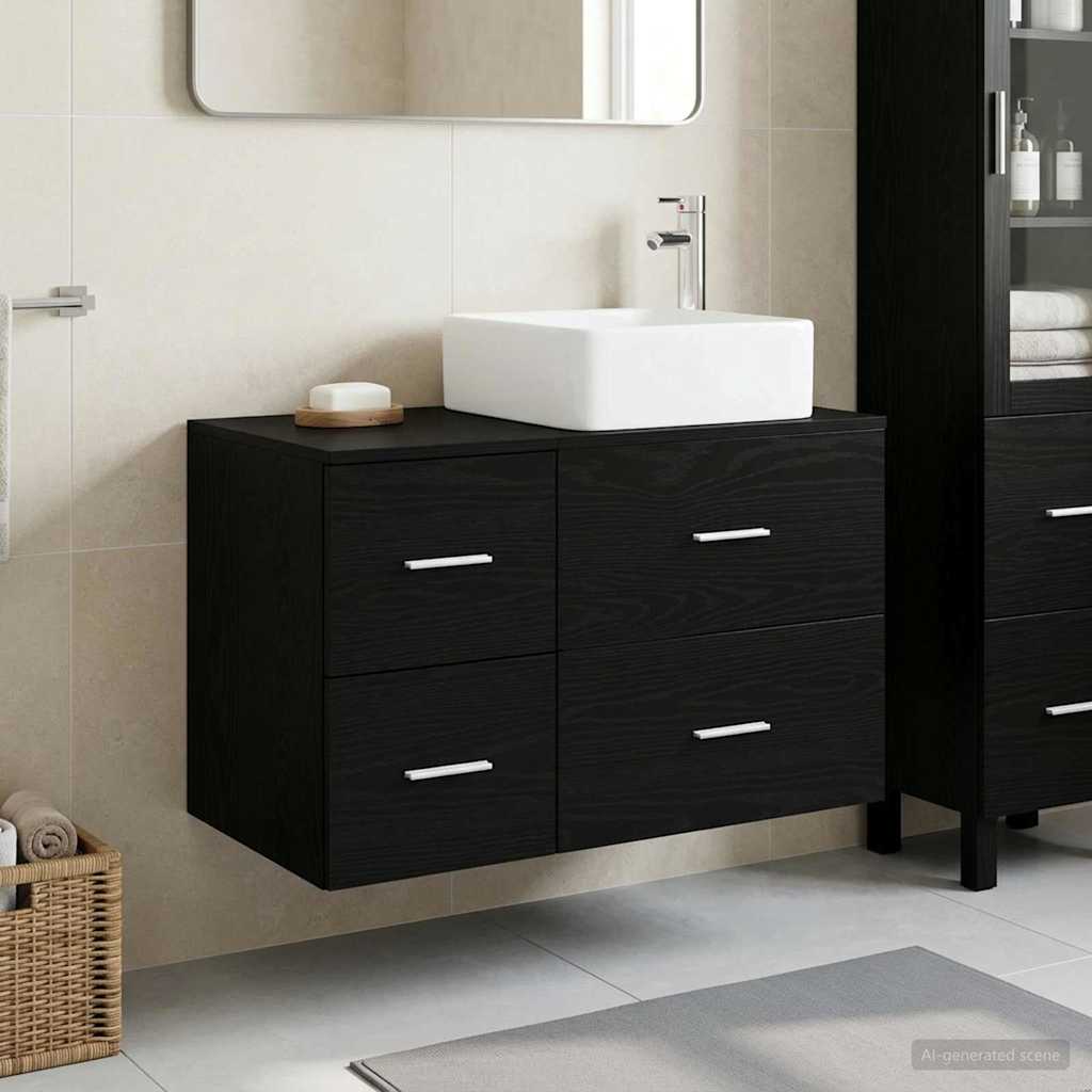 Badkamermeubelset 2 pcs Zwart eiken Bewerkt hout