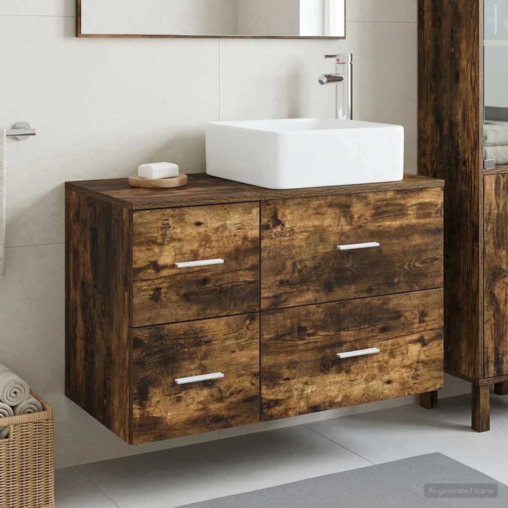 Badkamermeubelset 2 pcs Gerookt eiken Bewerkt hout
